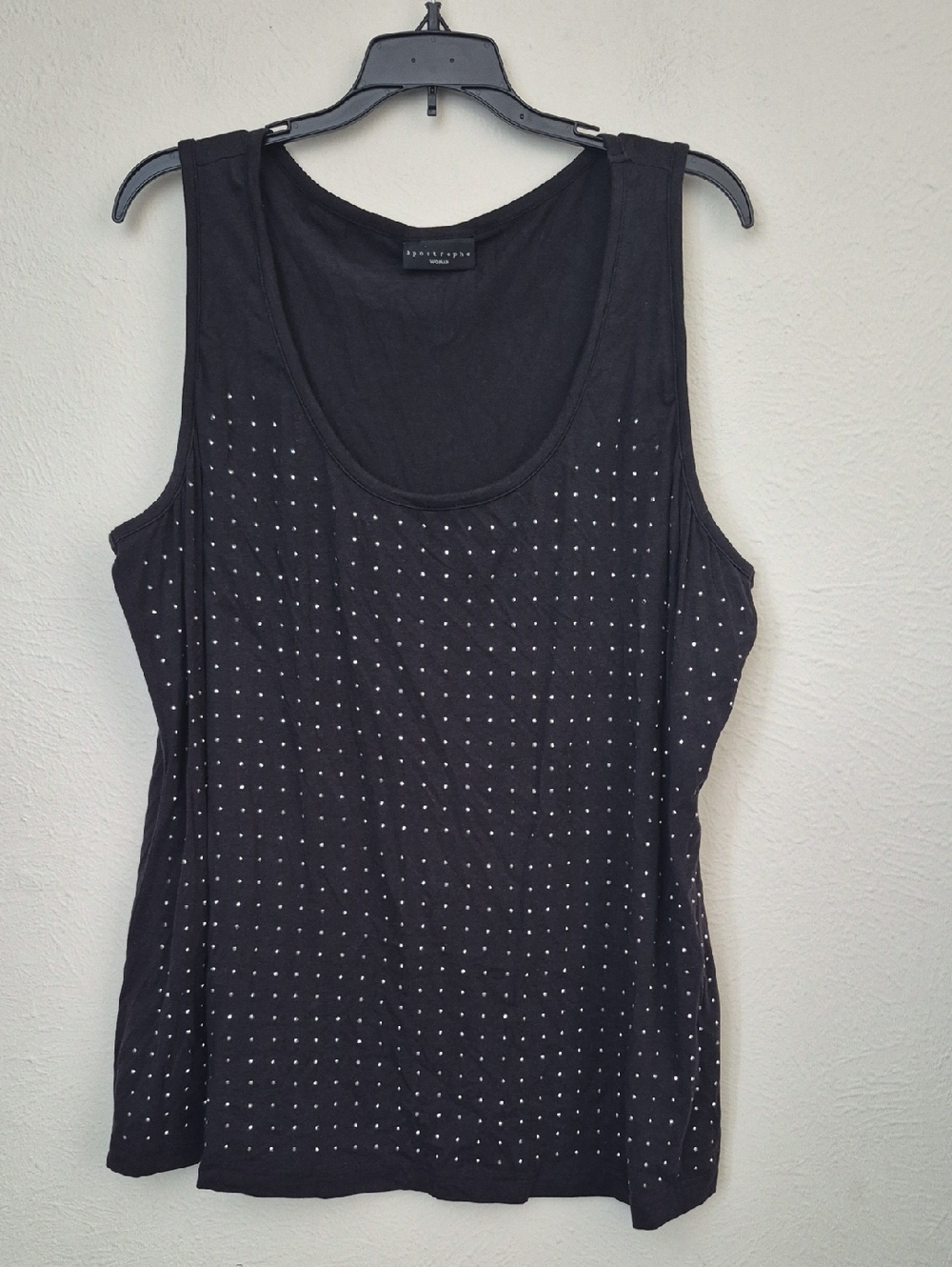 Apostrophe Black Tank Top with Silver Stud Detailing